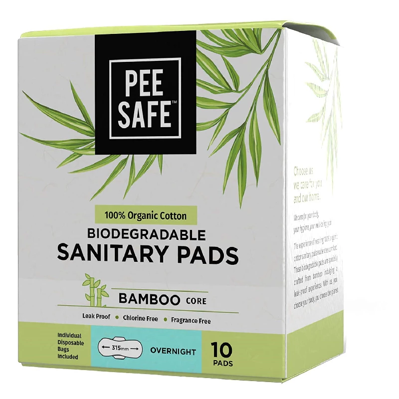 PEESAFE Organic Cotton Biodegradable Sanitary Pads, 10 Pads-1.webp